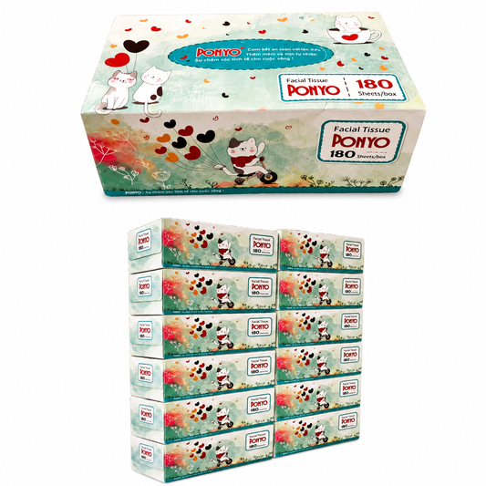 Facial tissues box 180 sheets 2-ply Virgin pulp 13gsm Ponyo 180x200 mm