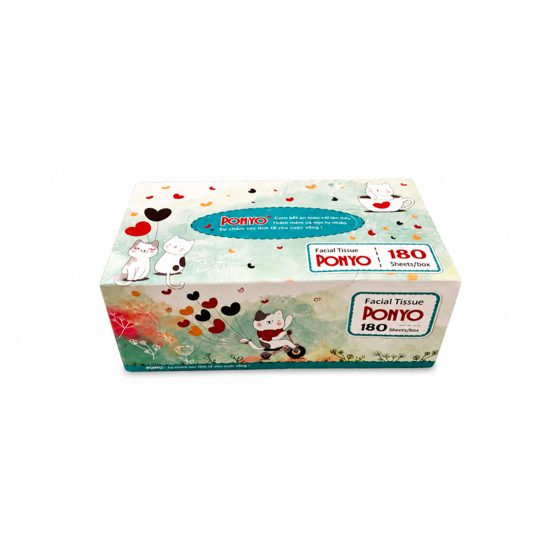 Facial tissues box 180 sheets 2-ply Virgin pulp 13gsm Ponyo 180x200 mm