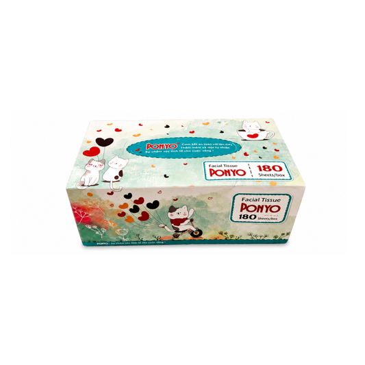 Facial tissues box 180 sheets 2-ply Virgin pulp 13gsm Ponyo 180x200 mm