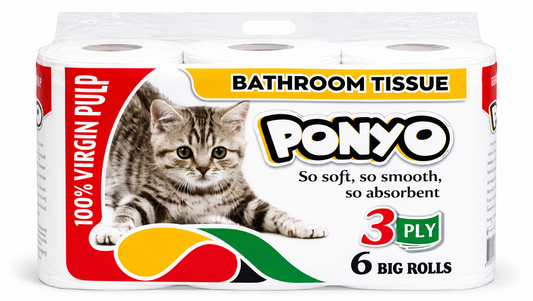 Ponyo 3 Ply Toilet Paper Bathroom Tissue 320 Sheets Roll Virgin Pulp Pack Of 6