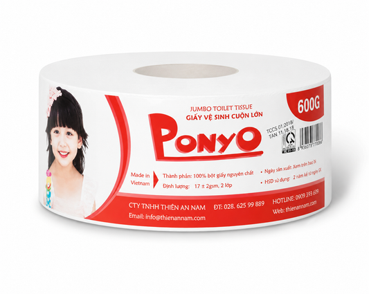 Ponyo Jumbo toilet rolls 0.7 kg 20 cm !! 2-ply white 17gsm